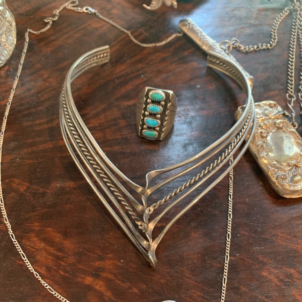 Old Sterling Cuff Necklace & Men’s sterling Ring